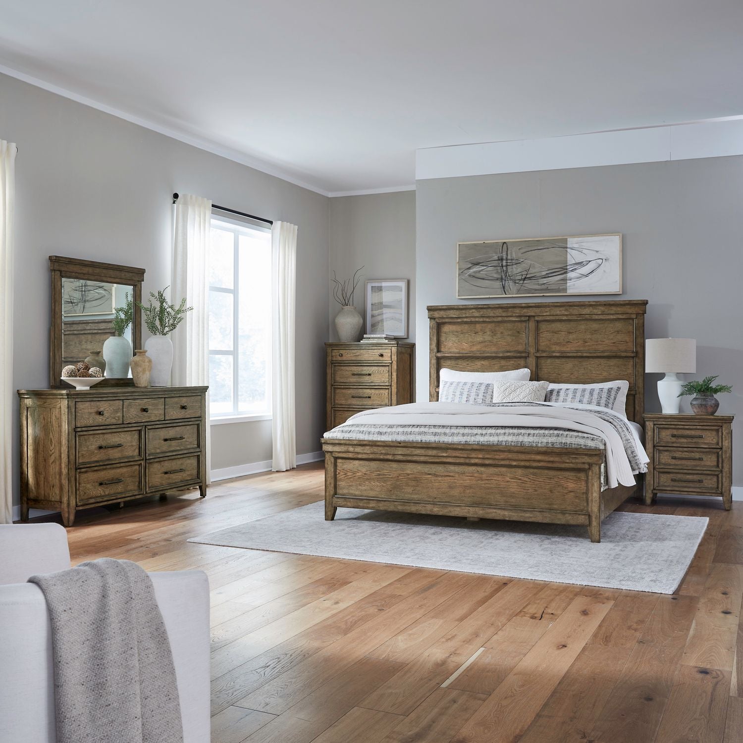 Queen Panel Bed, Dresser & Mirror, Chest, Night Stand