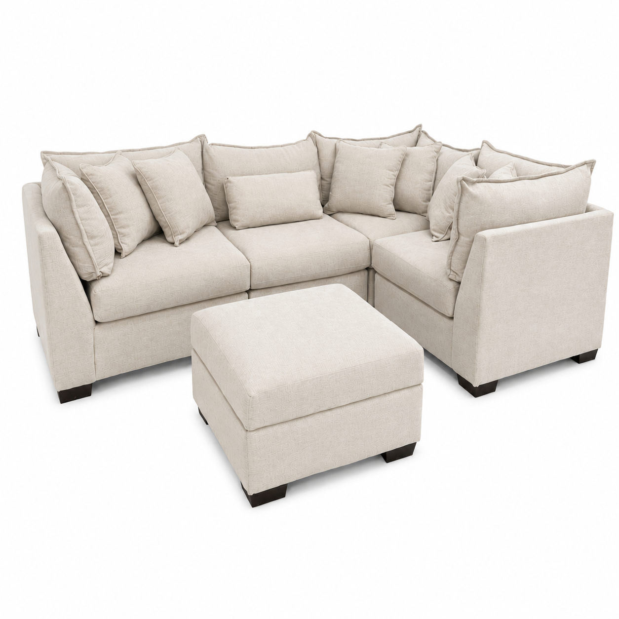 Alina 4 Pc Corner Sectional with Storage Ottoman in Ivory