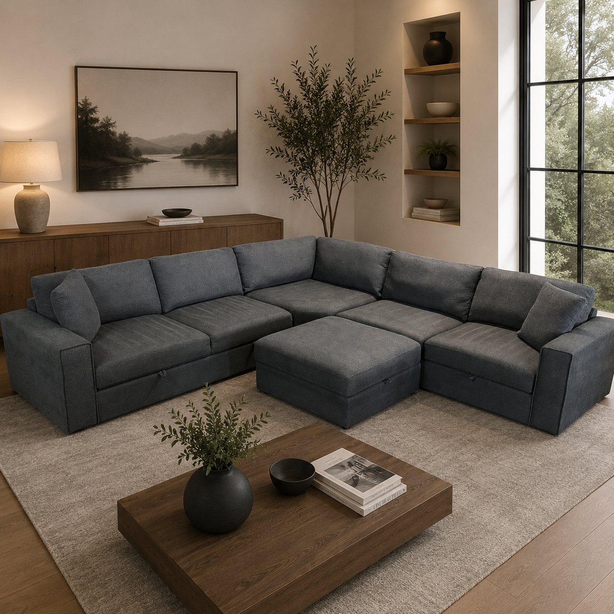 Corner Sectional with Storage in Navy Blue