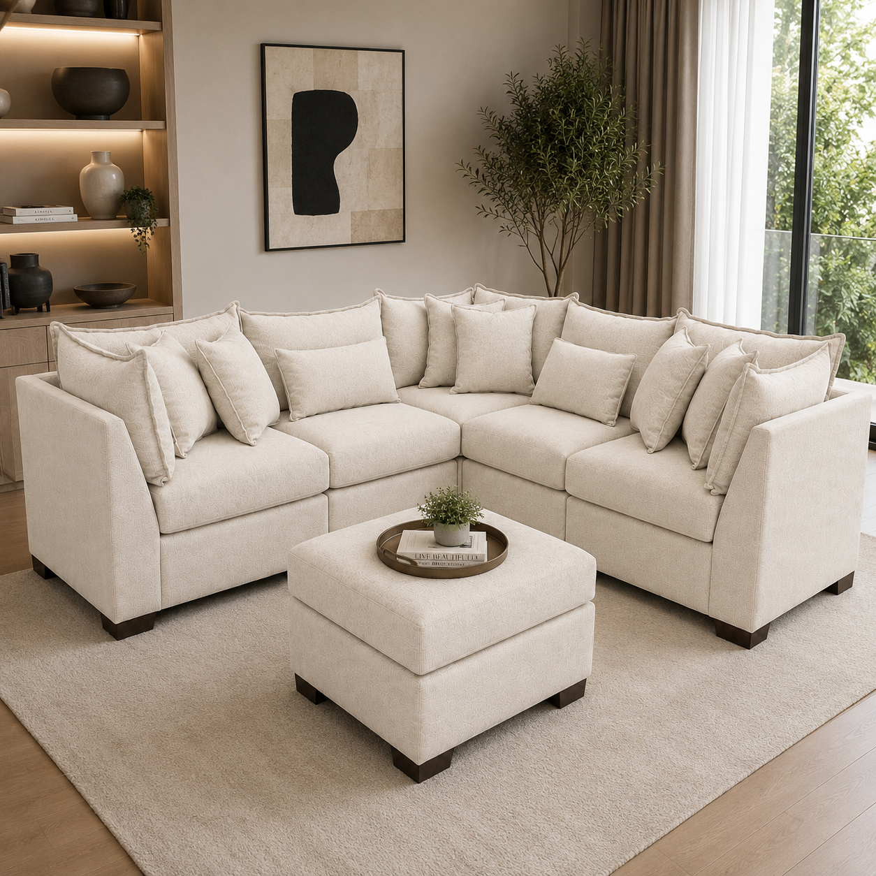 Alina 5 Pc Corner Sectional with Storage Ottoman