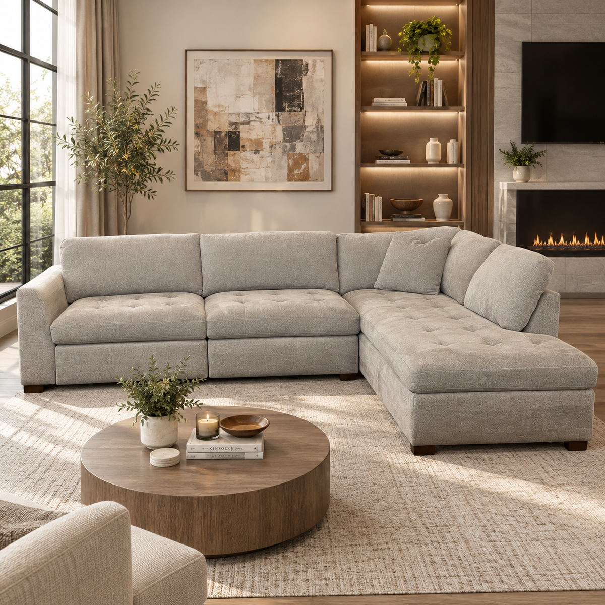 Refurbished Right Arm Facing Bumper Chaise Sectional with Electric Footrest Recliners