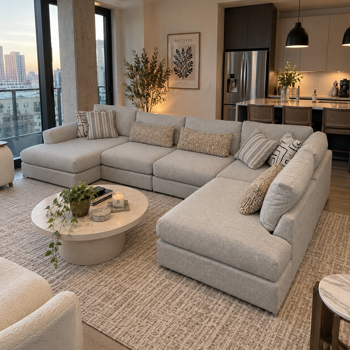 Mason Modular U- Shape Sectional with RAF Bumper Chaise