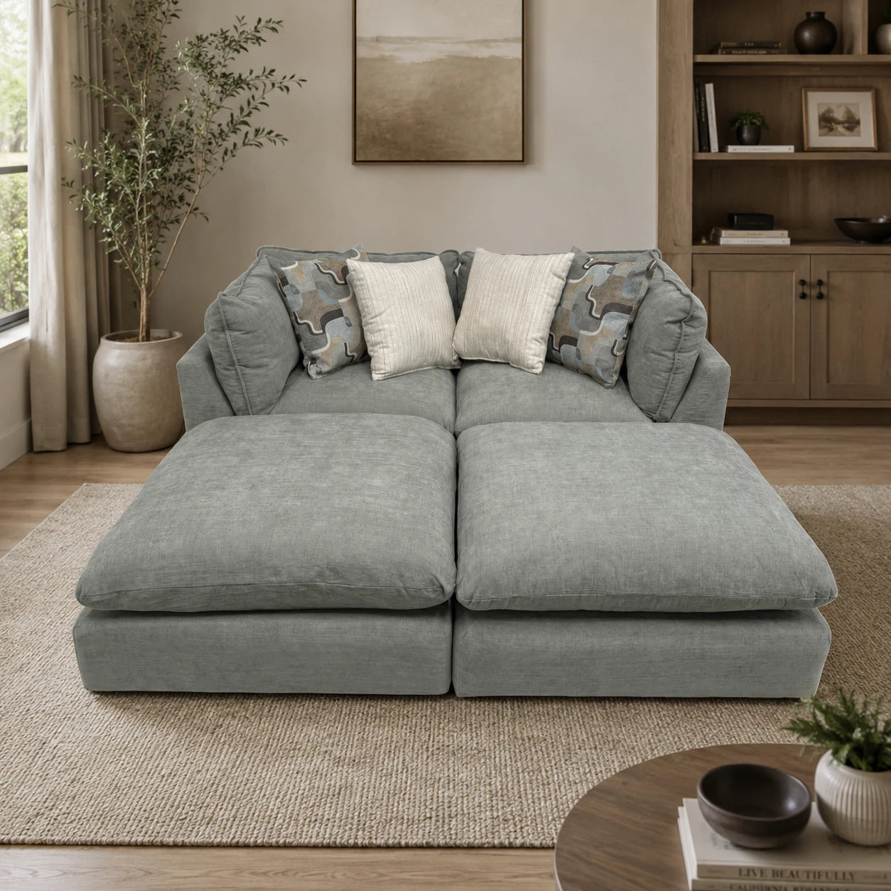 Willow 2-Piece Loveseat with Two Ottomans - Sage