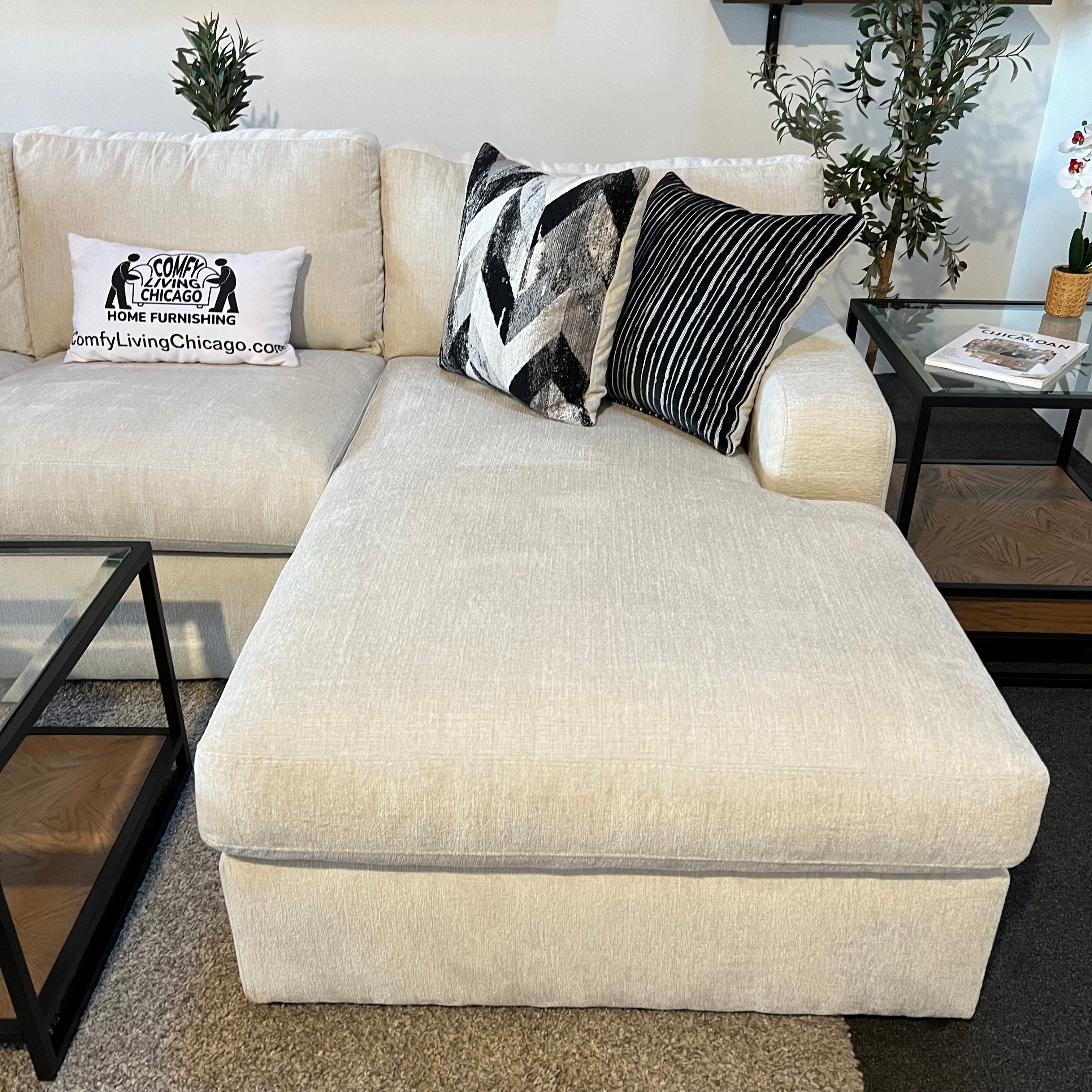 Ellington Cream Two Piece Sectional Sofa with Right Chaise