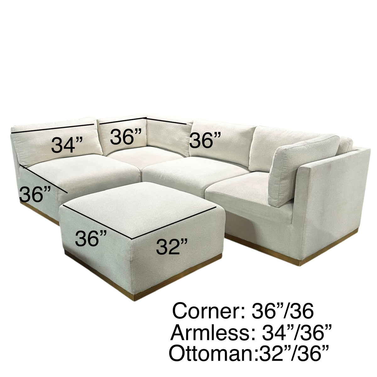 5 Piece Modular Sectional with Wooden Base in Cream