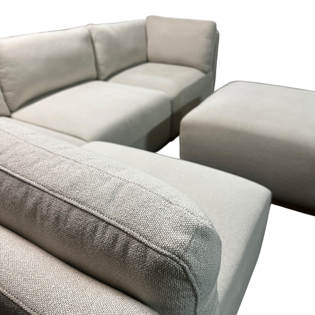 5 Piece Modular Sectional with Wooden Base in Cream