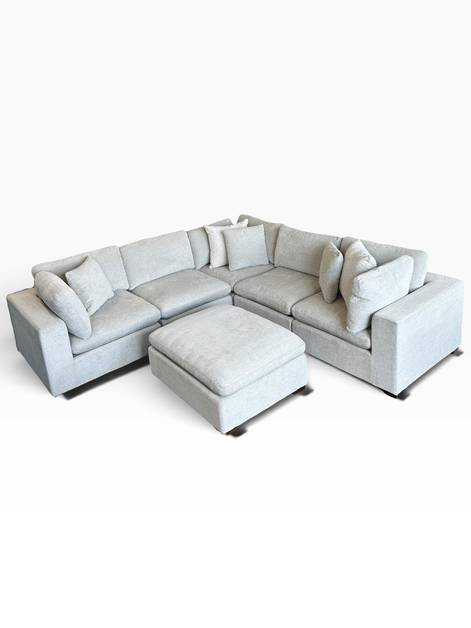 Modular 6 Piece Cloud Sectional with Matching Ottoman in Light Gray