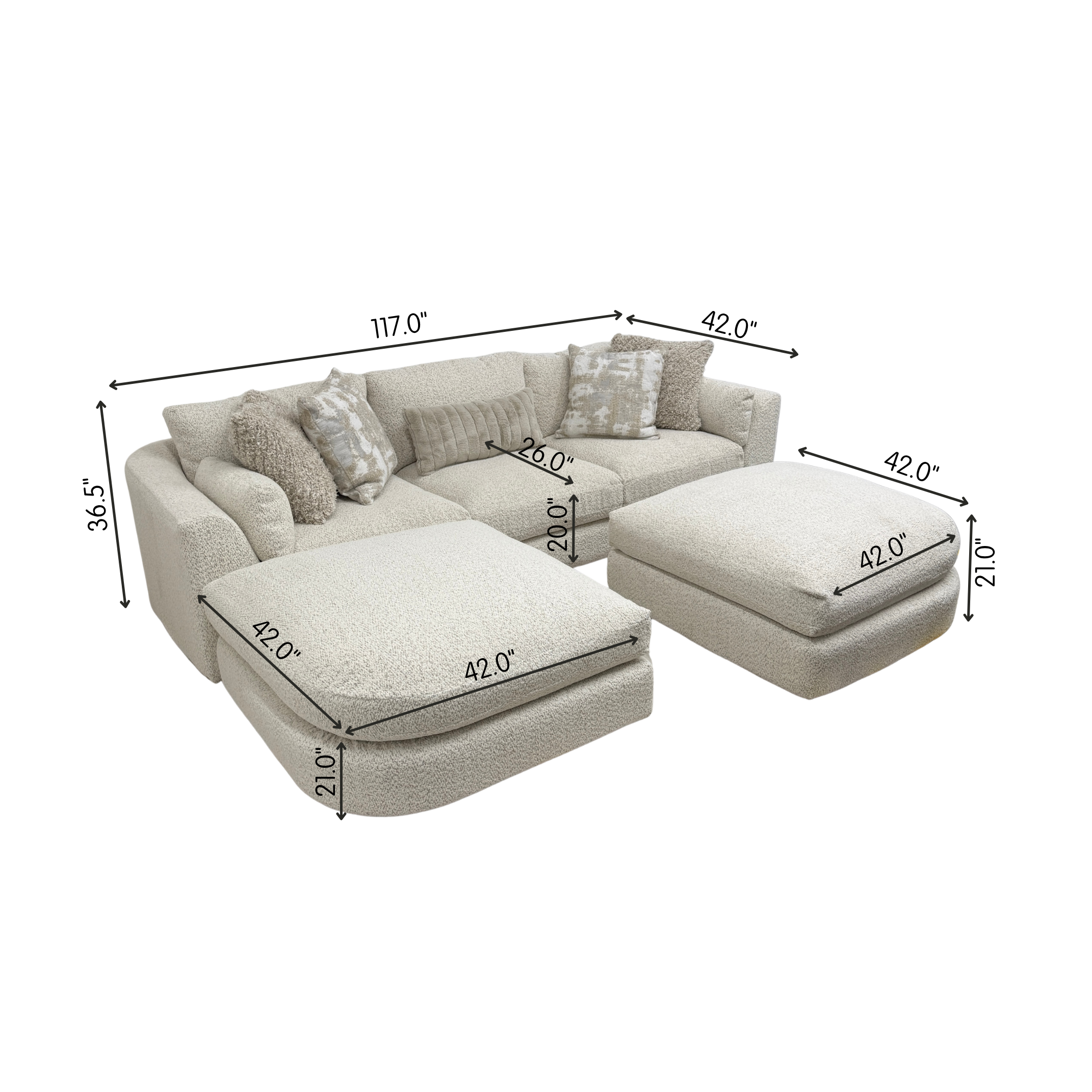 Juniper 3-Piece Sofa with 2 Ottomans