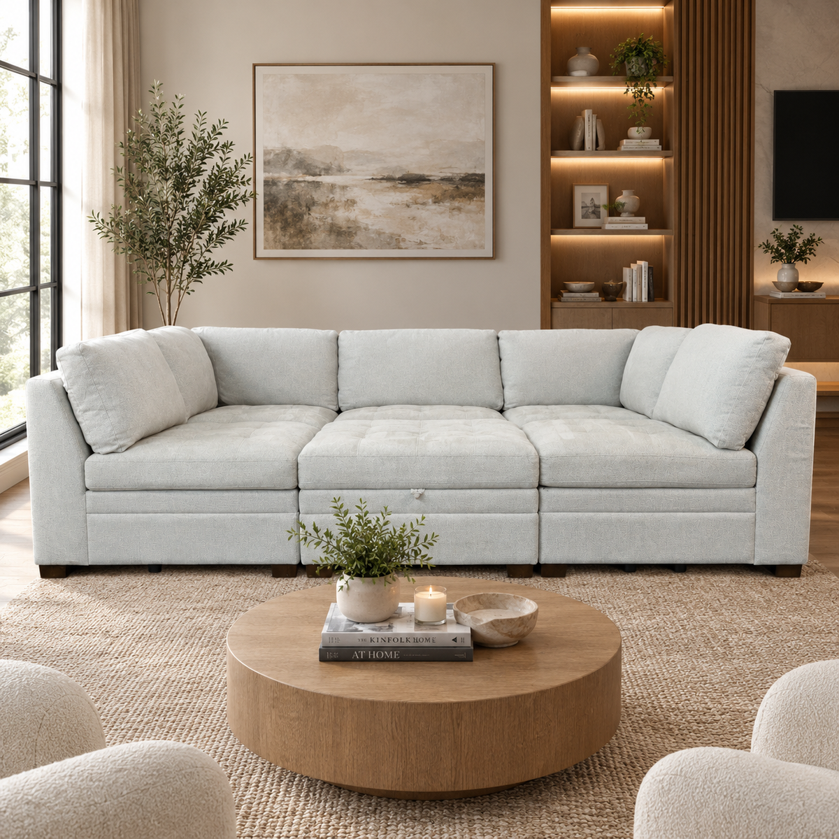 Tufted Modular 6 Pc Sectional with Storage Ottoman