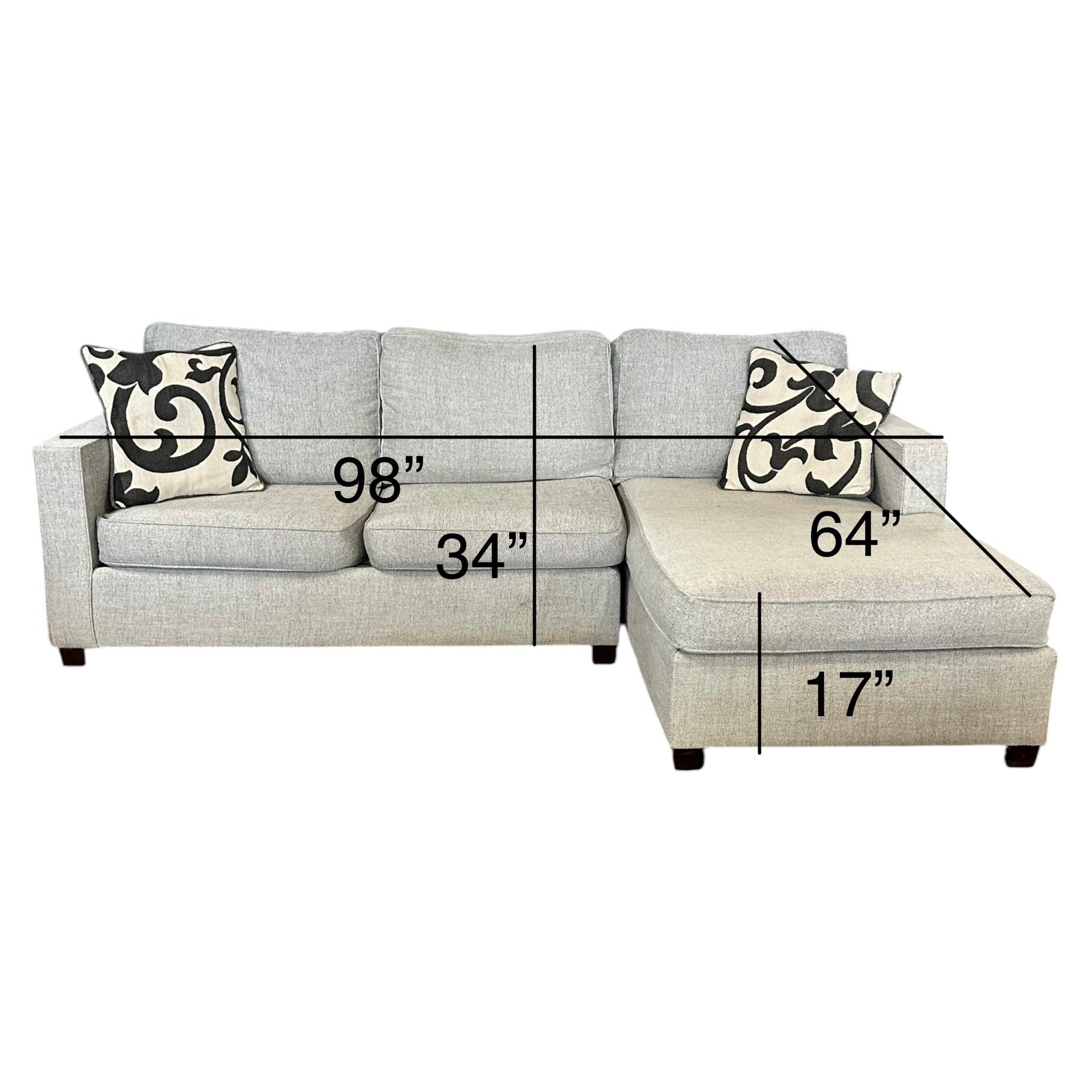 West Elm Sectional with RAF Chaise in Gray