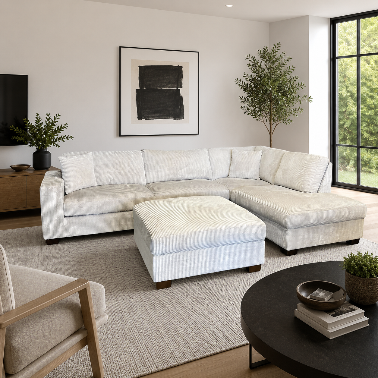 Sectional with RAF Bumper Chaise and Matching Ottoman