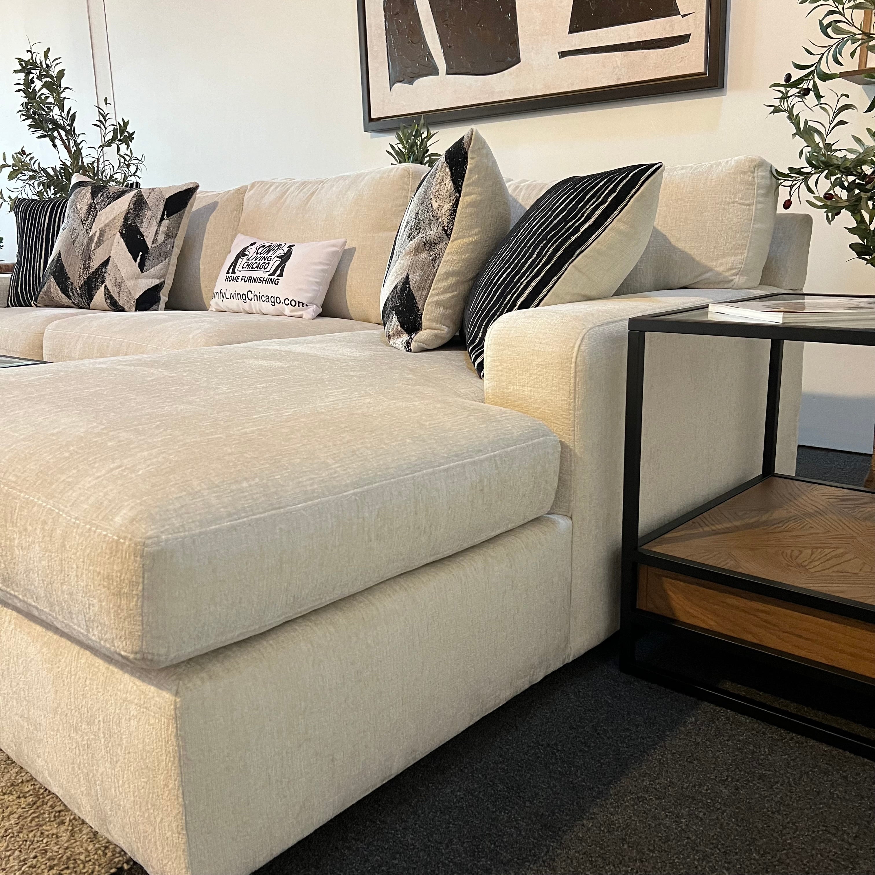 Ellington Cream Two Piece Sectional Sofa with Right Chaise