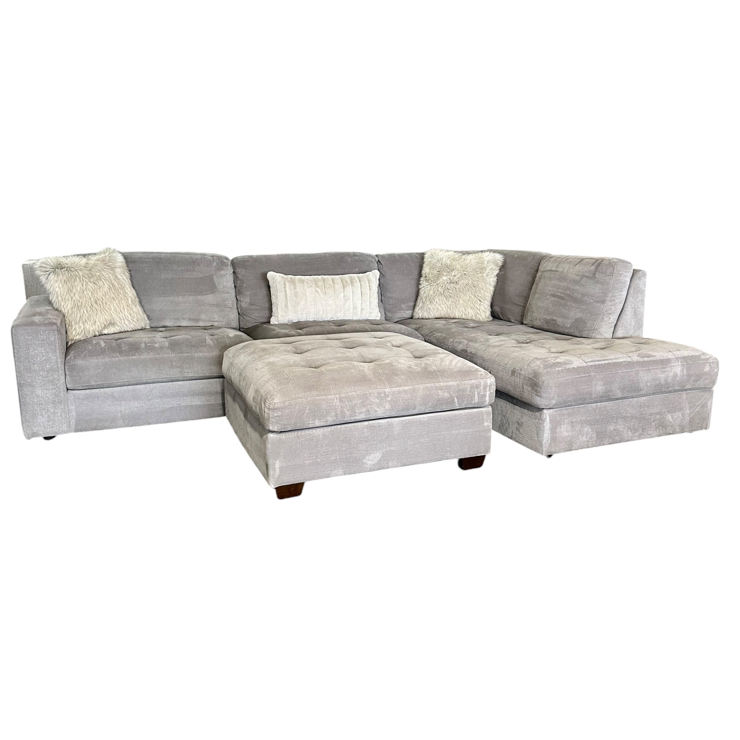 Thomasville Gray Sectional with Right Bumper Chaise and Ottoman