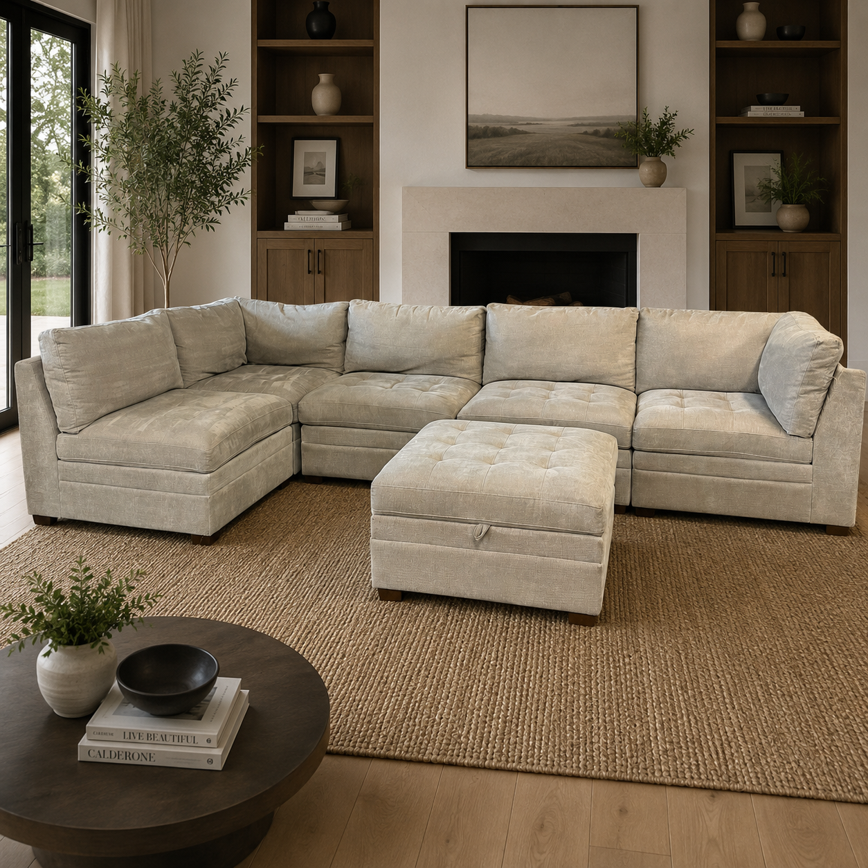 Modular 6 Pc Sectional with Matching Storage Ottoman