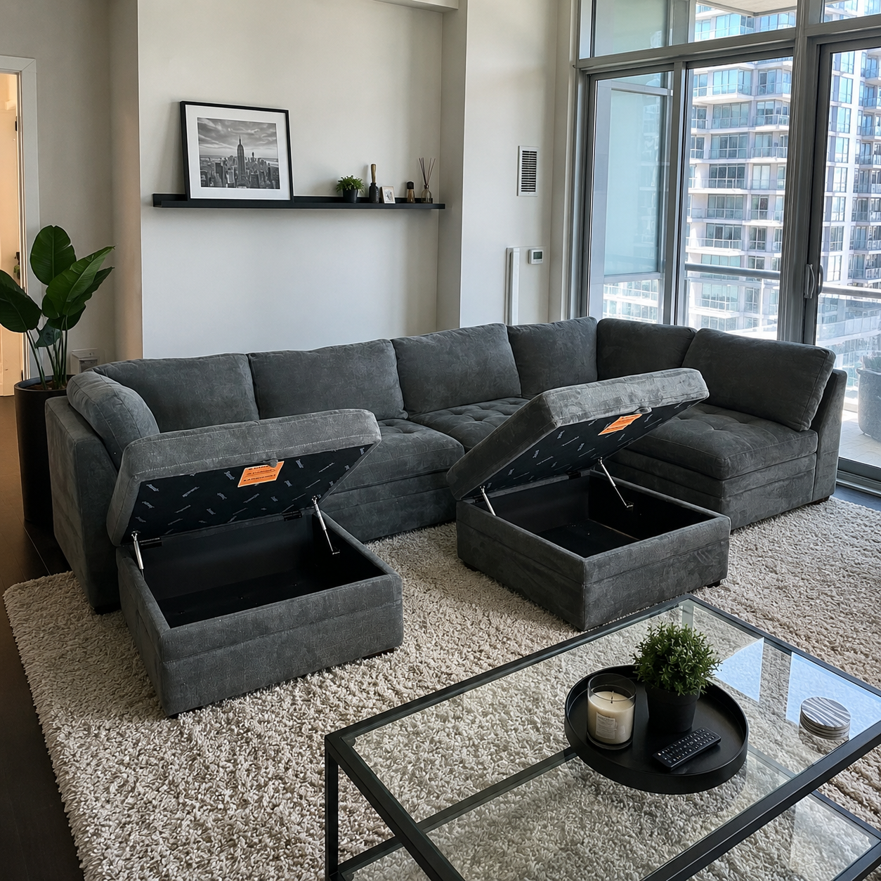 Modular 7 Piece Sectional with Two Ottomans
