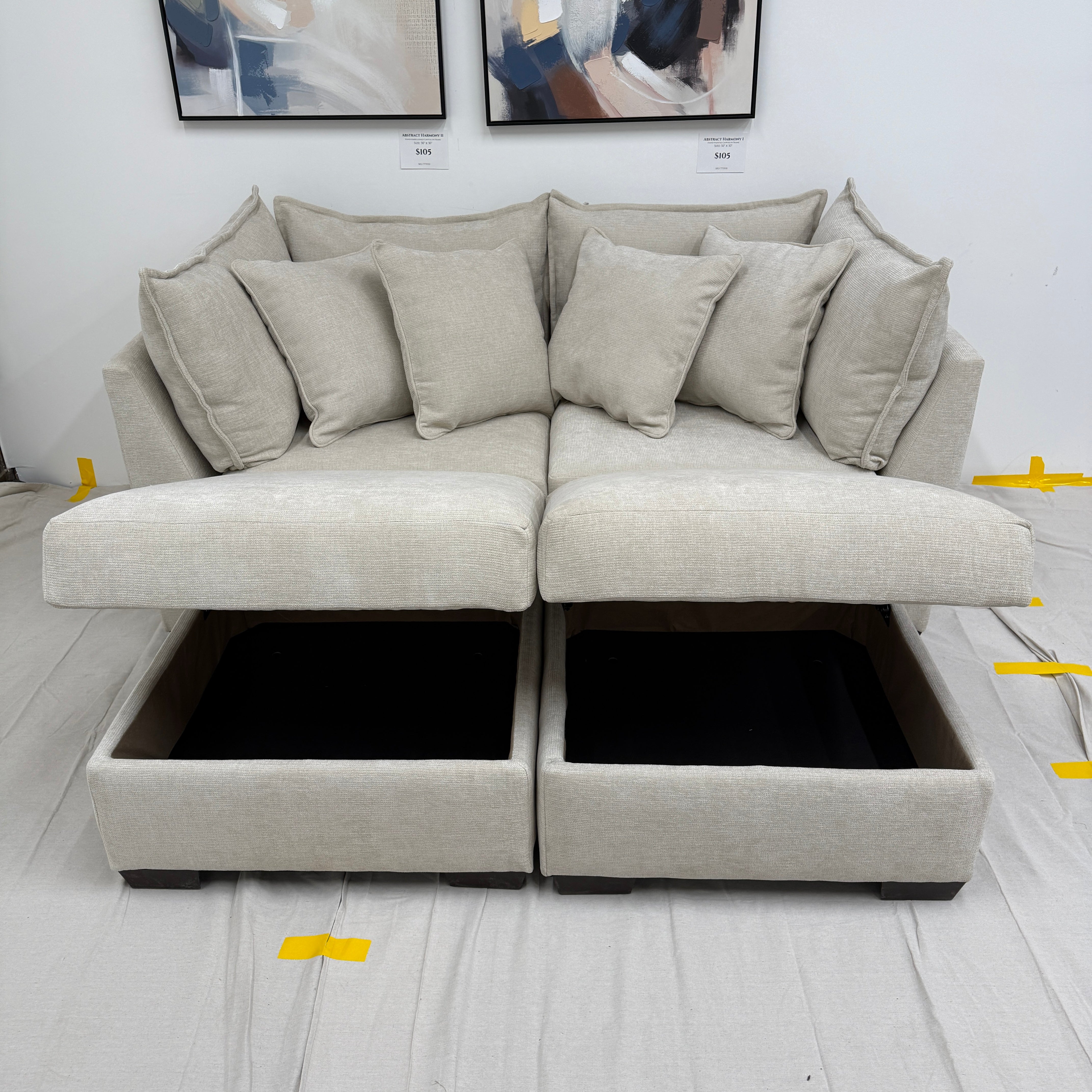 Alina 2 Pc Loveseat with Double Storage Ottomans