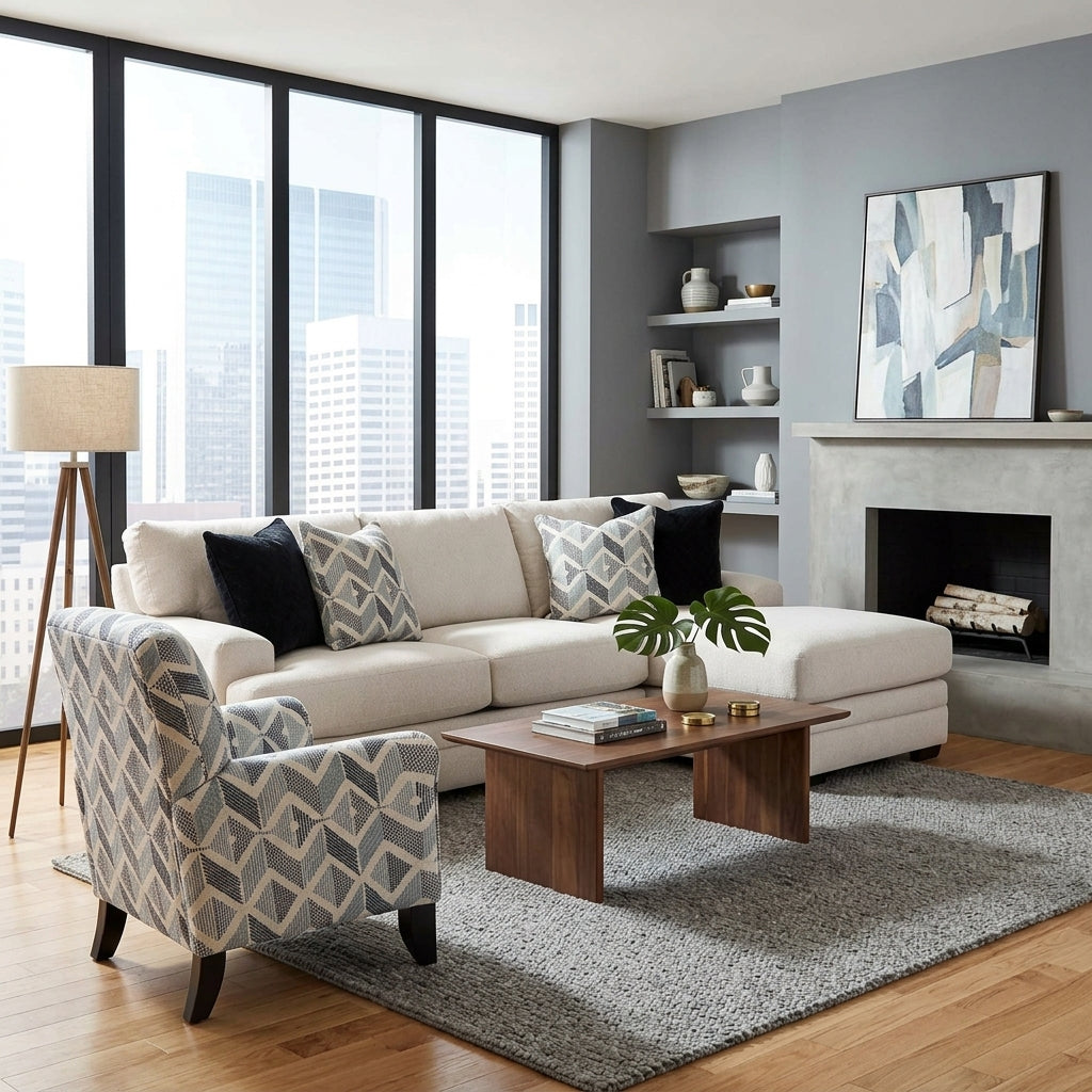 Laken Contemporary Living Room Collection with Reversible Chaise