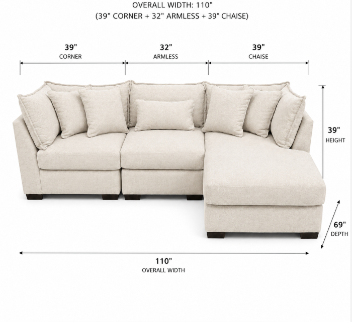 Alina 3 Pc Right Chaise Sectional