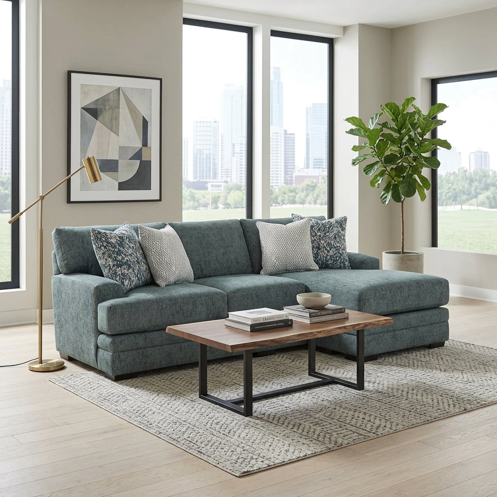Emerald Contemporary Living Room Collection with Reversible Chaise