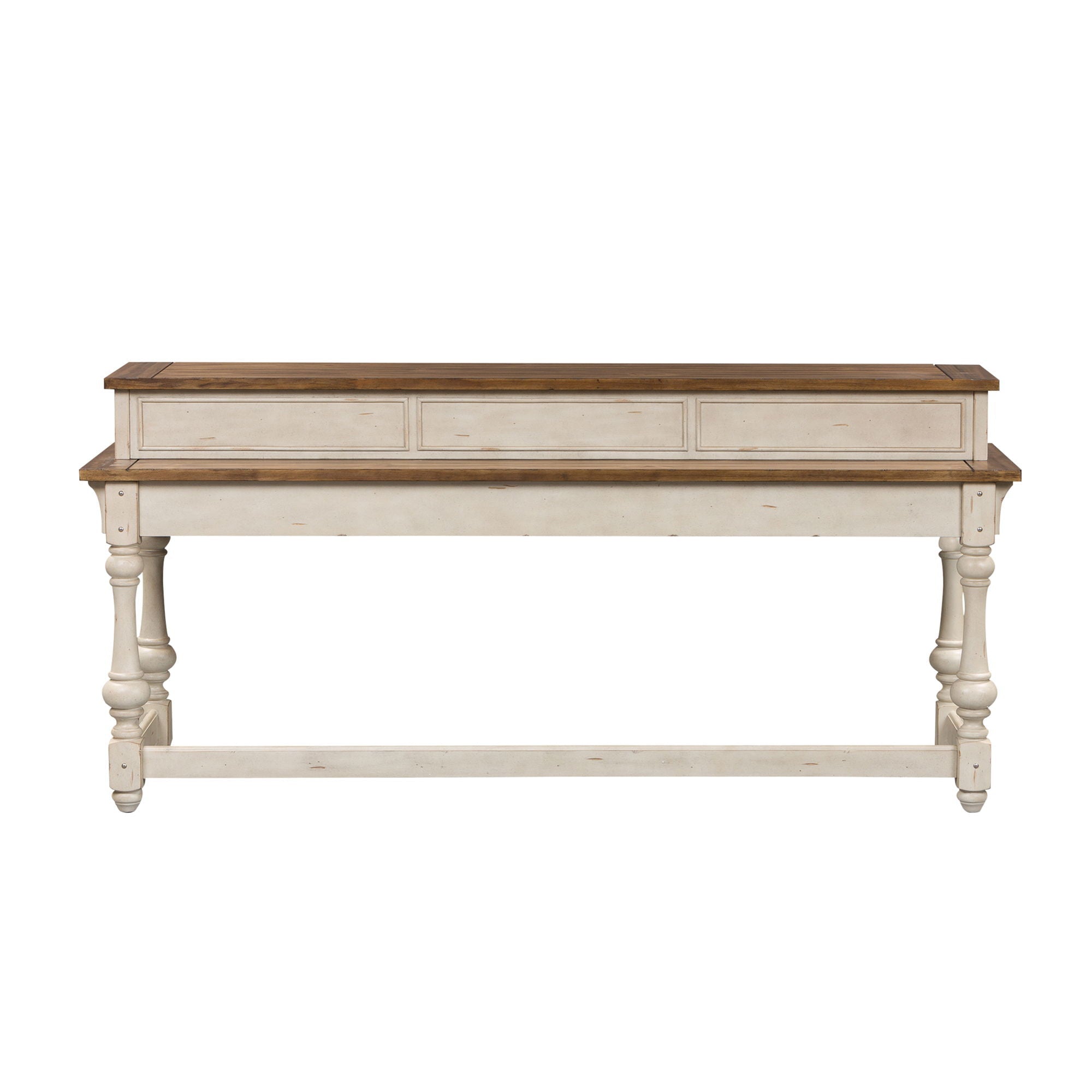Morgan Creek - 4 Piece Console Set (1 Console 3 Stools) - Antique White / Wirebrushed Tobacco Accents
