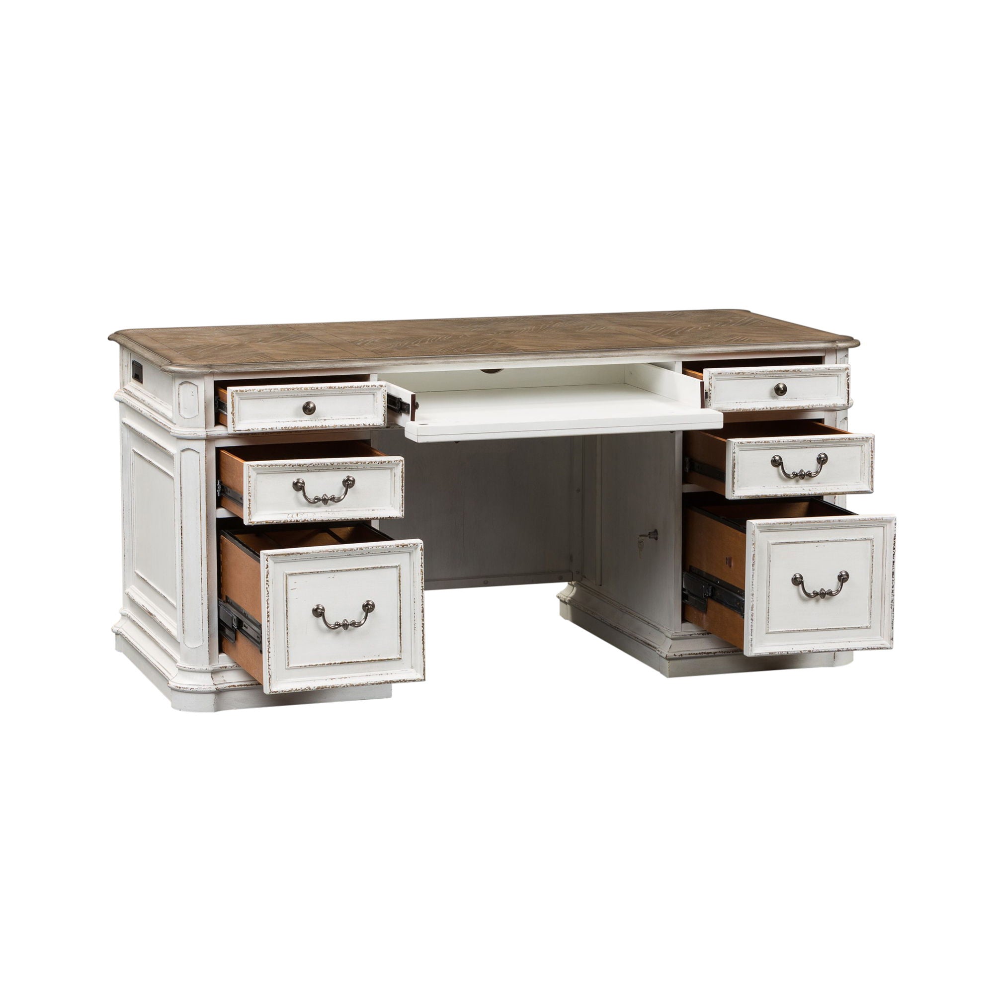 Magnolia Manor - 5 Piece Home Office Set (Complete Desk) - Antique White