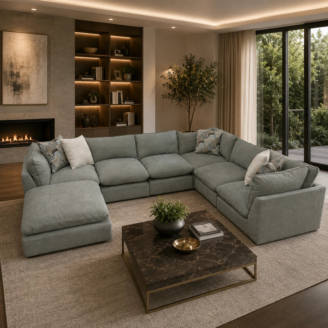 Willow 6-Piece U-Shaped Sectional with Ottoman - Sage