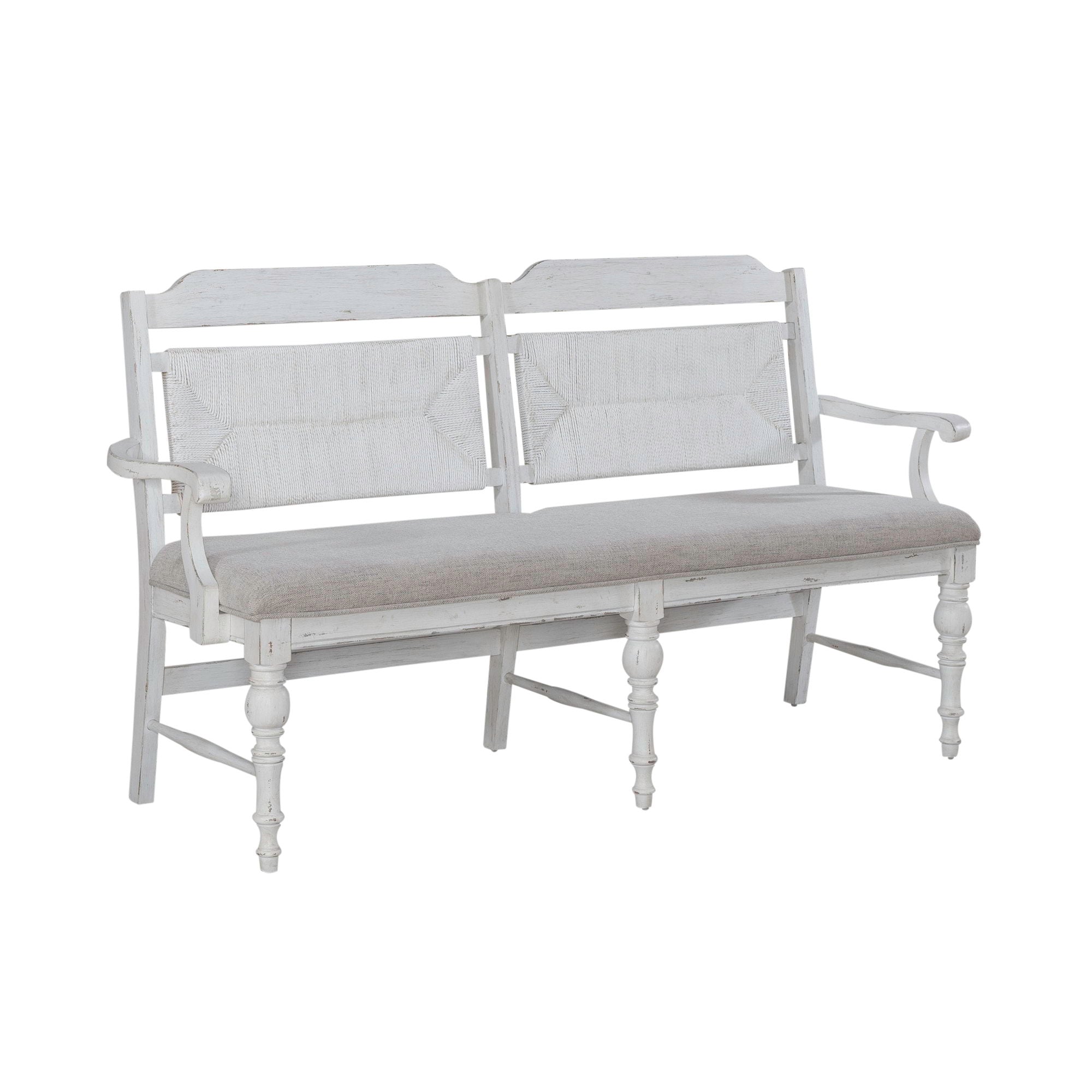 River Place - Panel Back Bench - Riverstone White & Tobacco