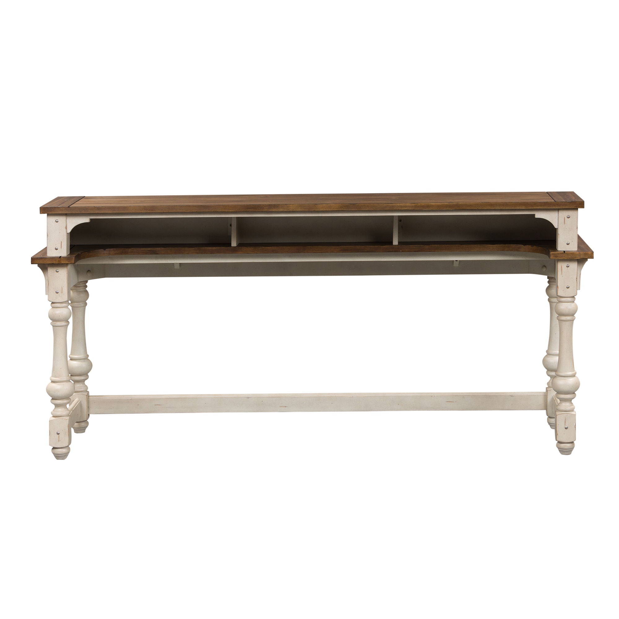 Morgan Creek - 4 Piece Console Set (1 Console 3 Stools) - Antique White / Wirebrushed Tobacco Accents