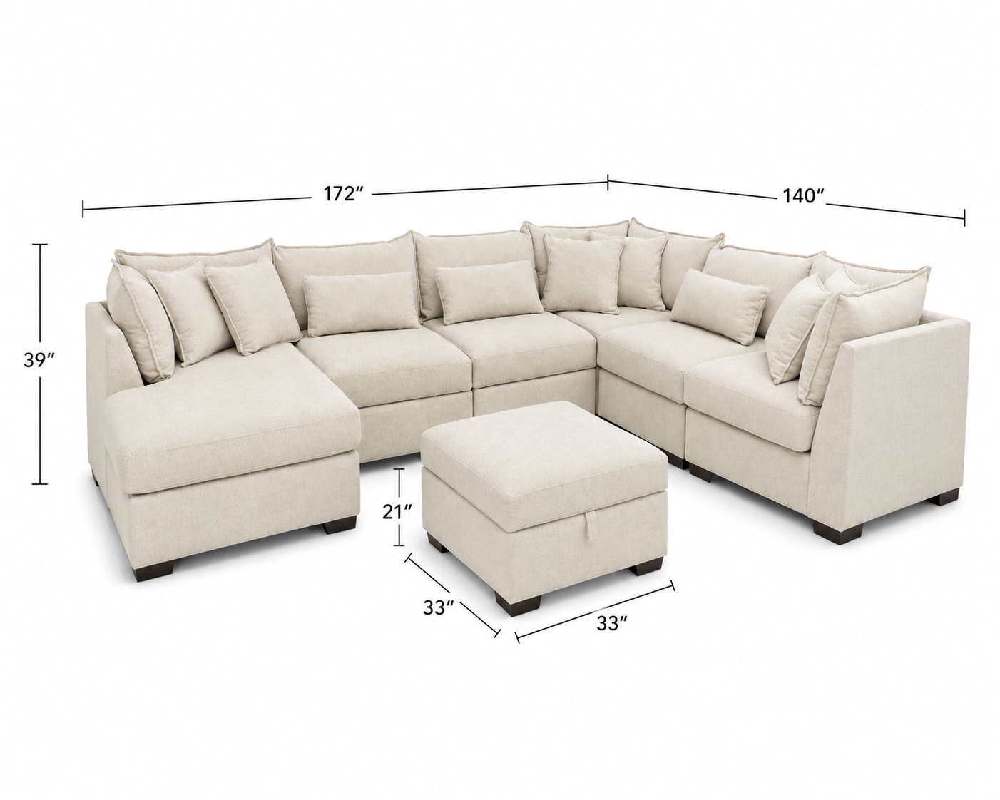 Alina 6 Pc Left Chaise U Shape Sectional with Double Storage Chaise