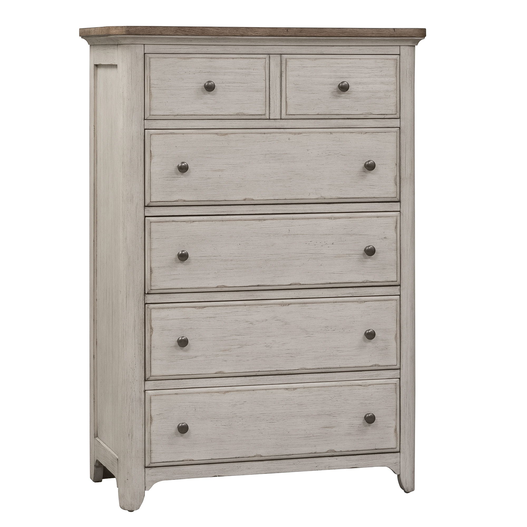 Farmhouse Reimagined - 5 Drawer Chest - Antique White / Chestnut Tops