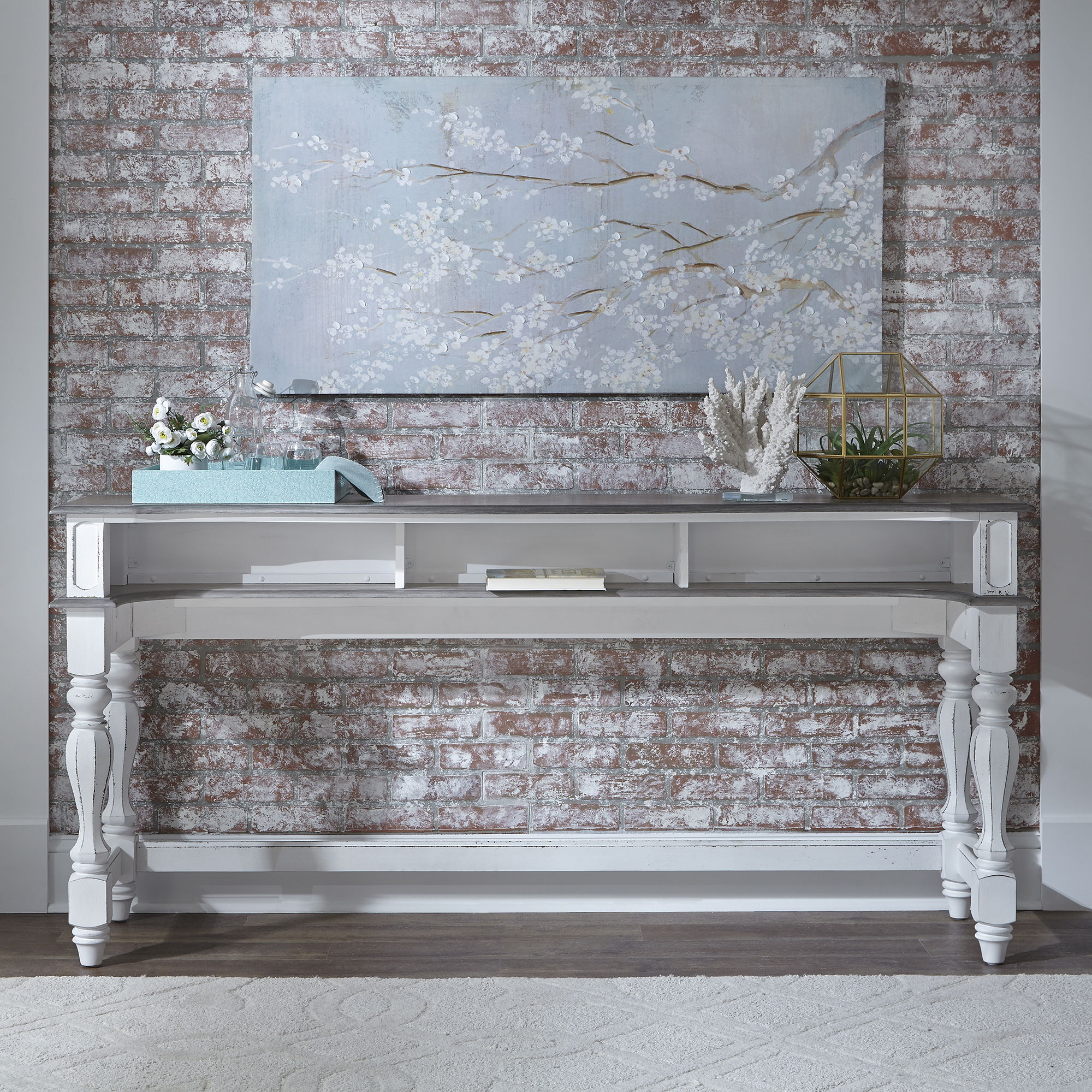 Magnolia Manor - 4 Piece Console Set (1 Console 3 Stools) - Antique White