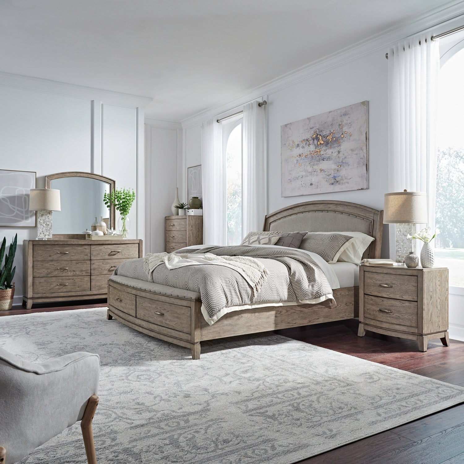 Avalon 5-Piece Upholstered Storage Bed, Dresser, Mirror, Chest & Nightstand Set