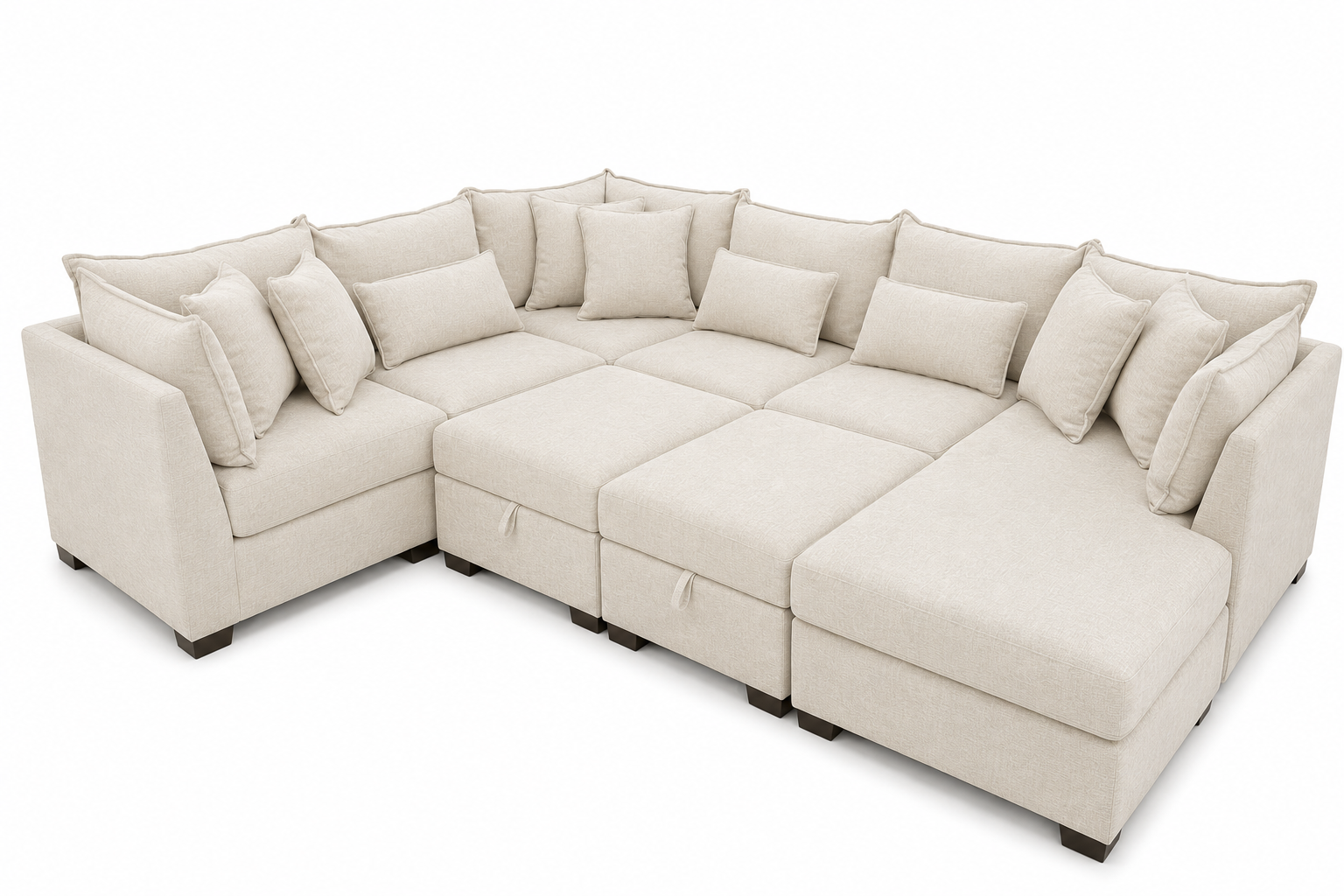 Alina 6 Pc Right Chaise U Shape Sectional with Double Storage Ottoman