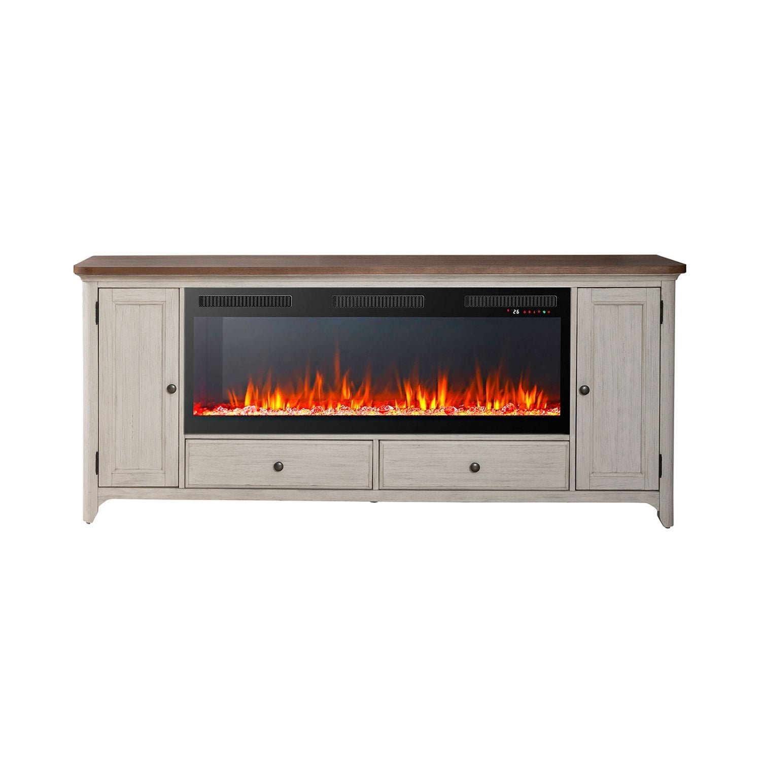 Fireplace TV Consoles - 80" Console With Fire FTS Set - Brown / White