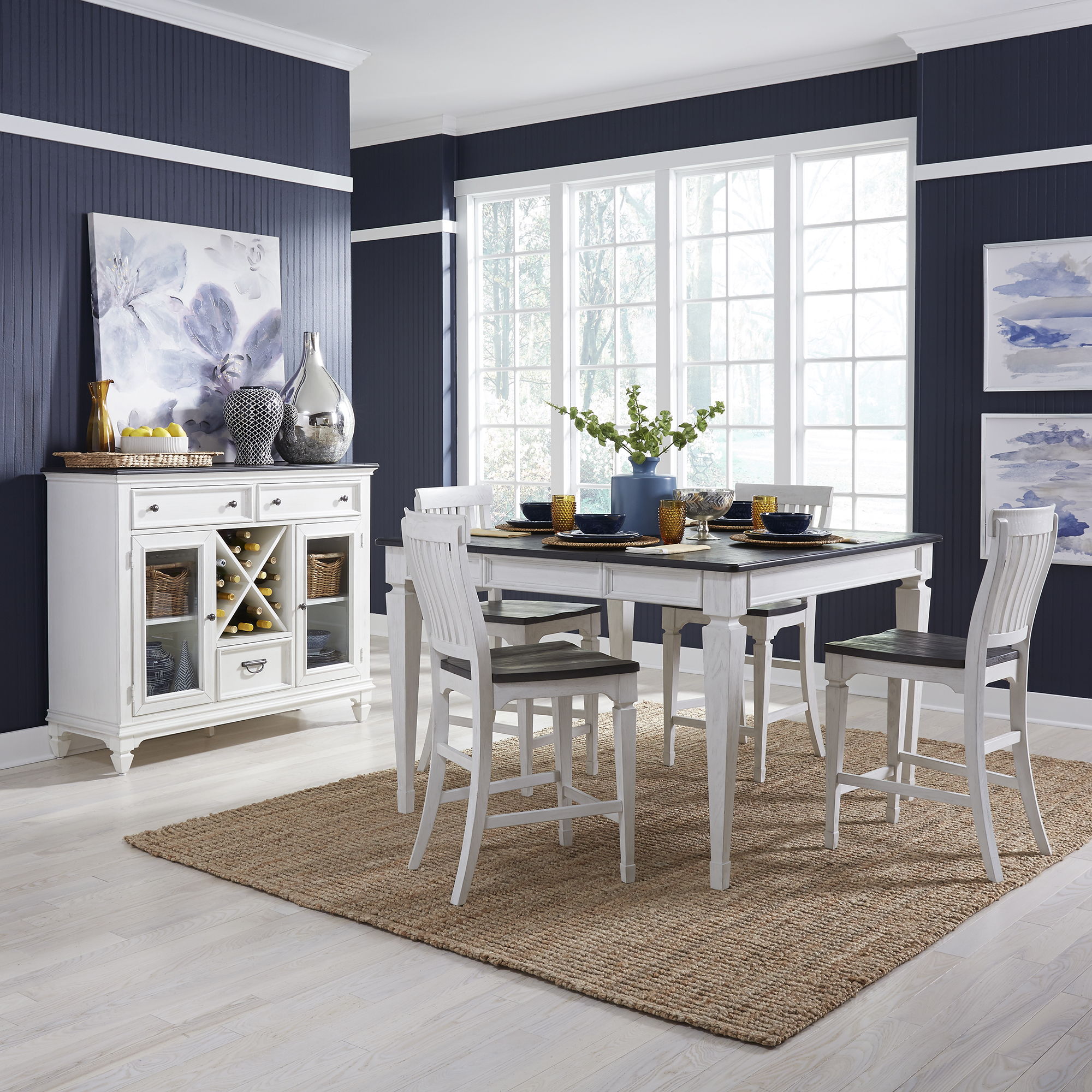 Allyson Park - 5 Piece Gathering Table Set - Wirebrushed White / Charcoal