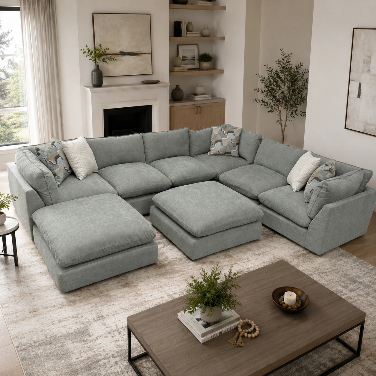 Willow 6-Piece Modular U-Shape Sectional with Two Ottomans - Sage