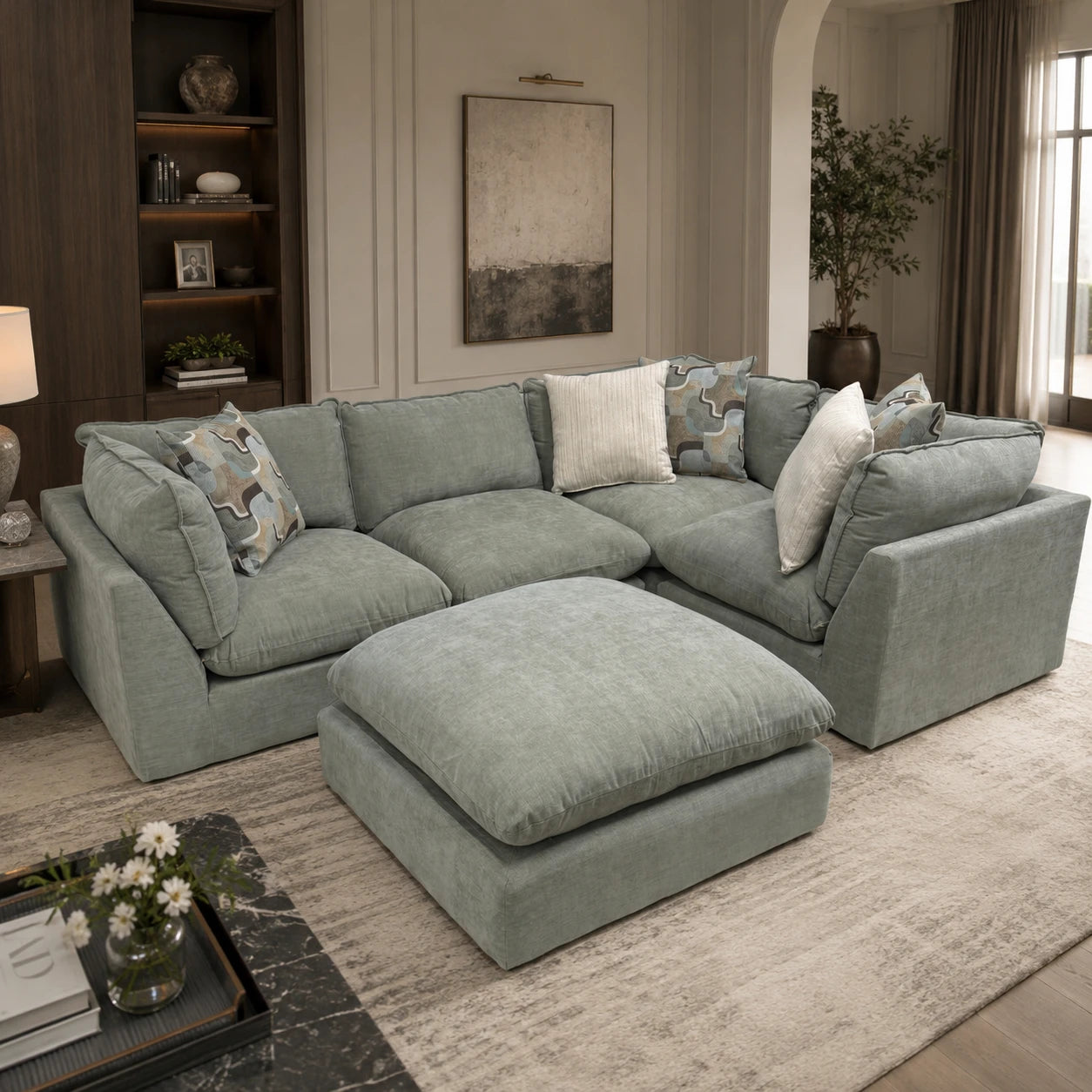 Willow 4-Piece Sectional with Ottoman - Sage