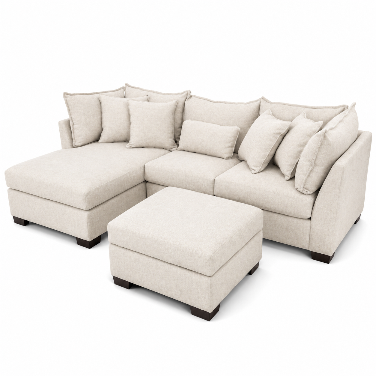 Alina 3 Pc Left Chaise Sectional with Storage Ottoman in Ivory