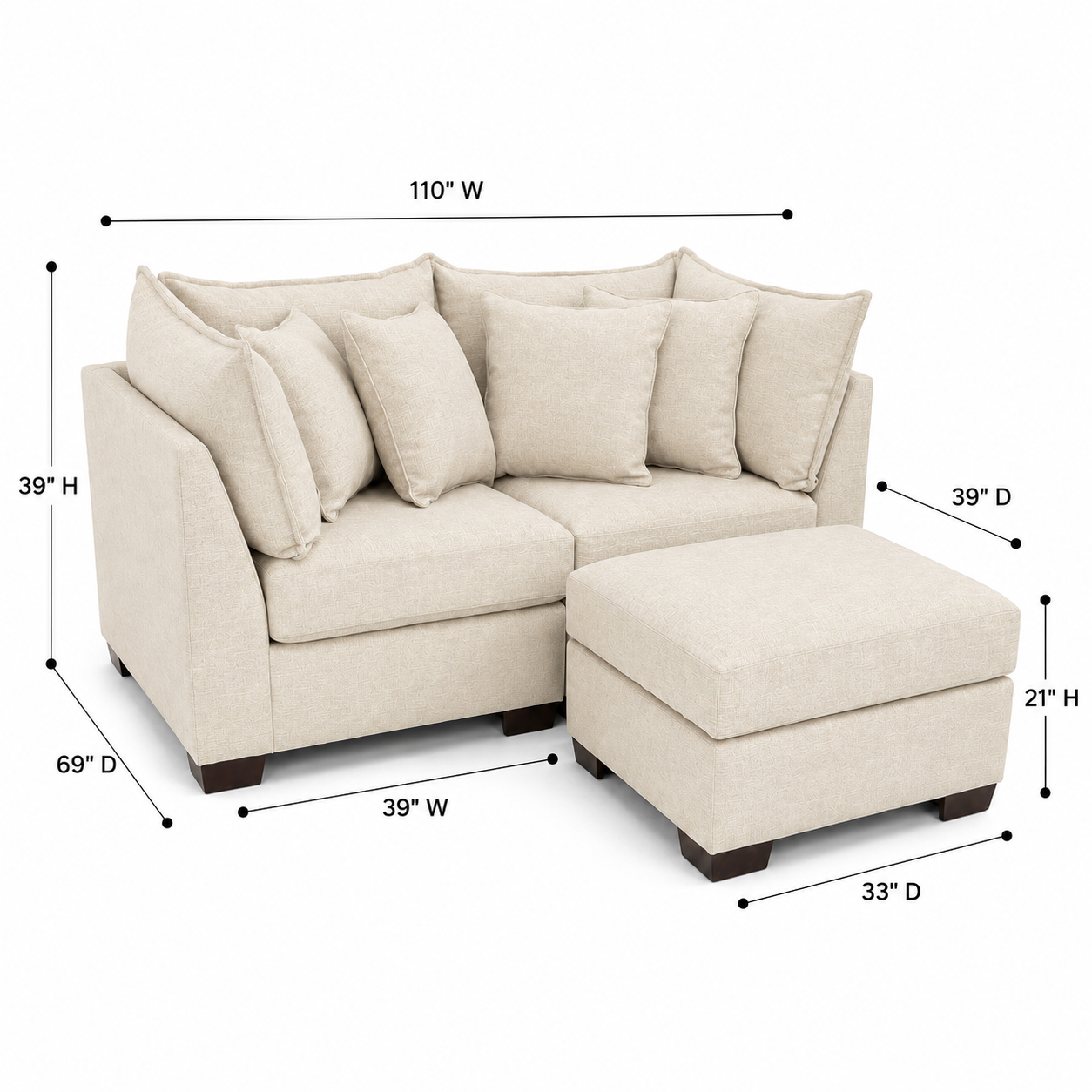 Alina 2 Pc Loveseat with Storage Ottoman