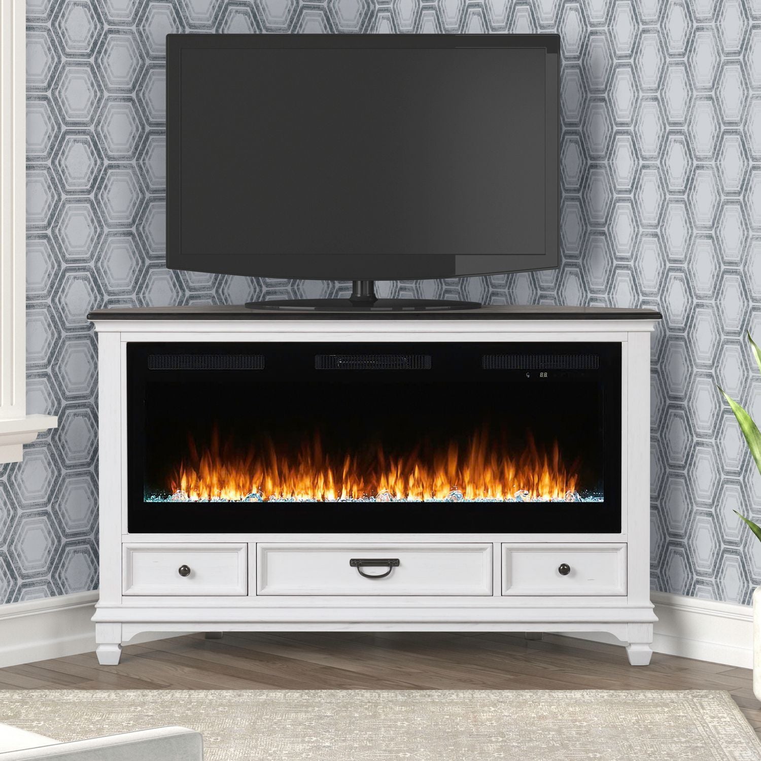 417 58 Inch Corner Console w/ Fire FTS
