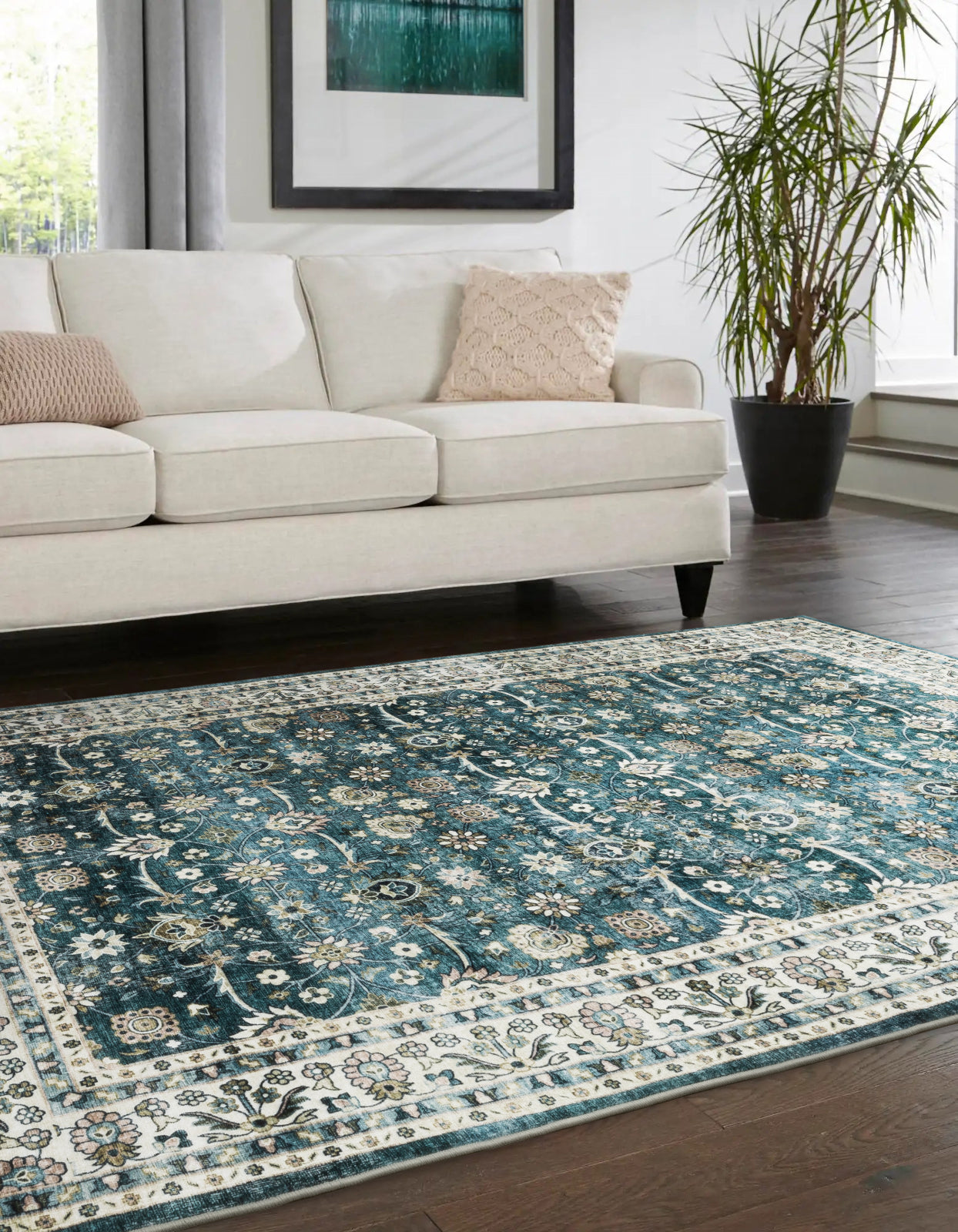 Oriental Weavers Sumter SUM08 Teal/Ivory Area Rug
